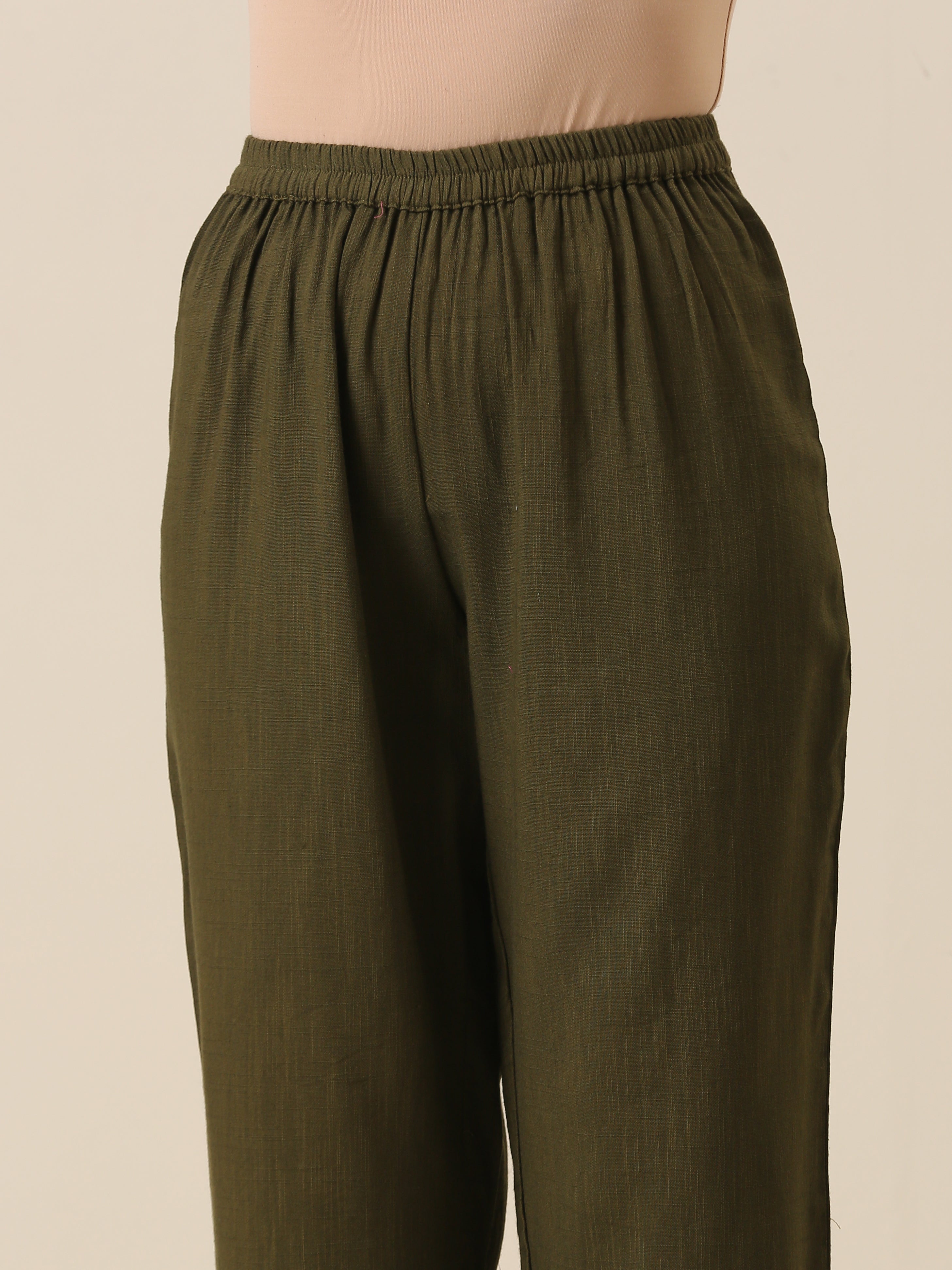 Olive Green Slub Texture Baggy Sleeve Co-Ord Set