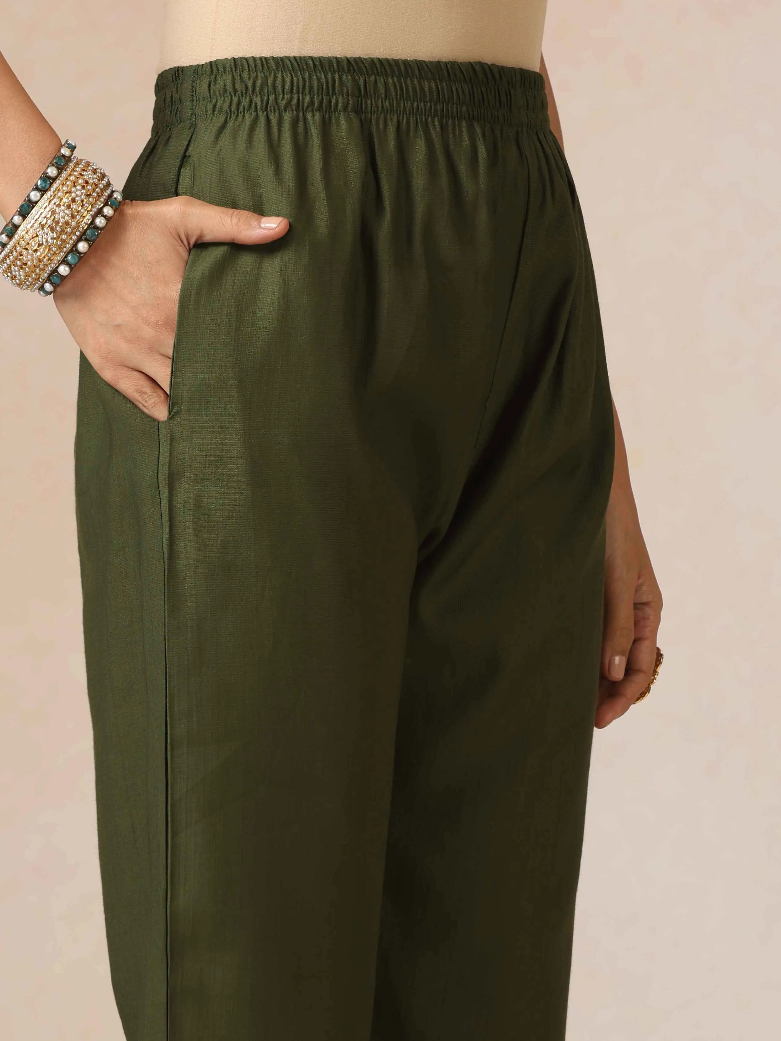 trueBrowns Green All Over Embroidered Straight Kurta 3pc Set