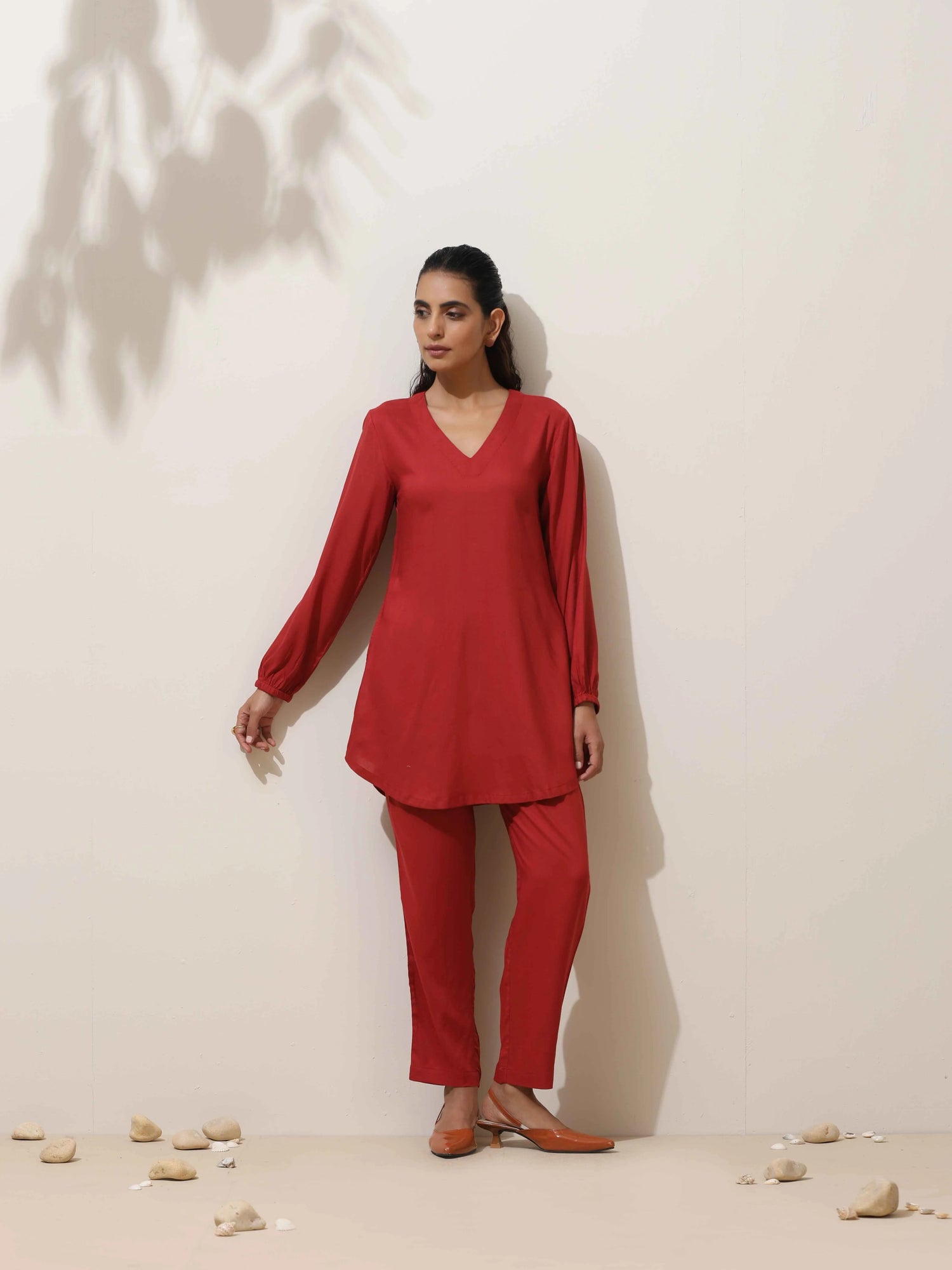 trueBrowns Maroon Viscose Co-ord Set
