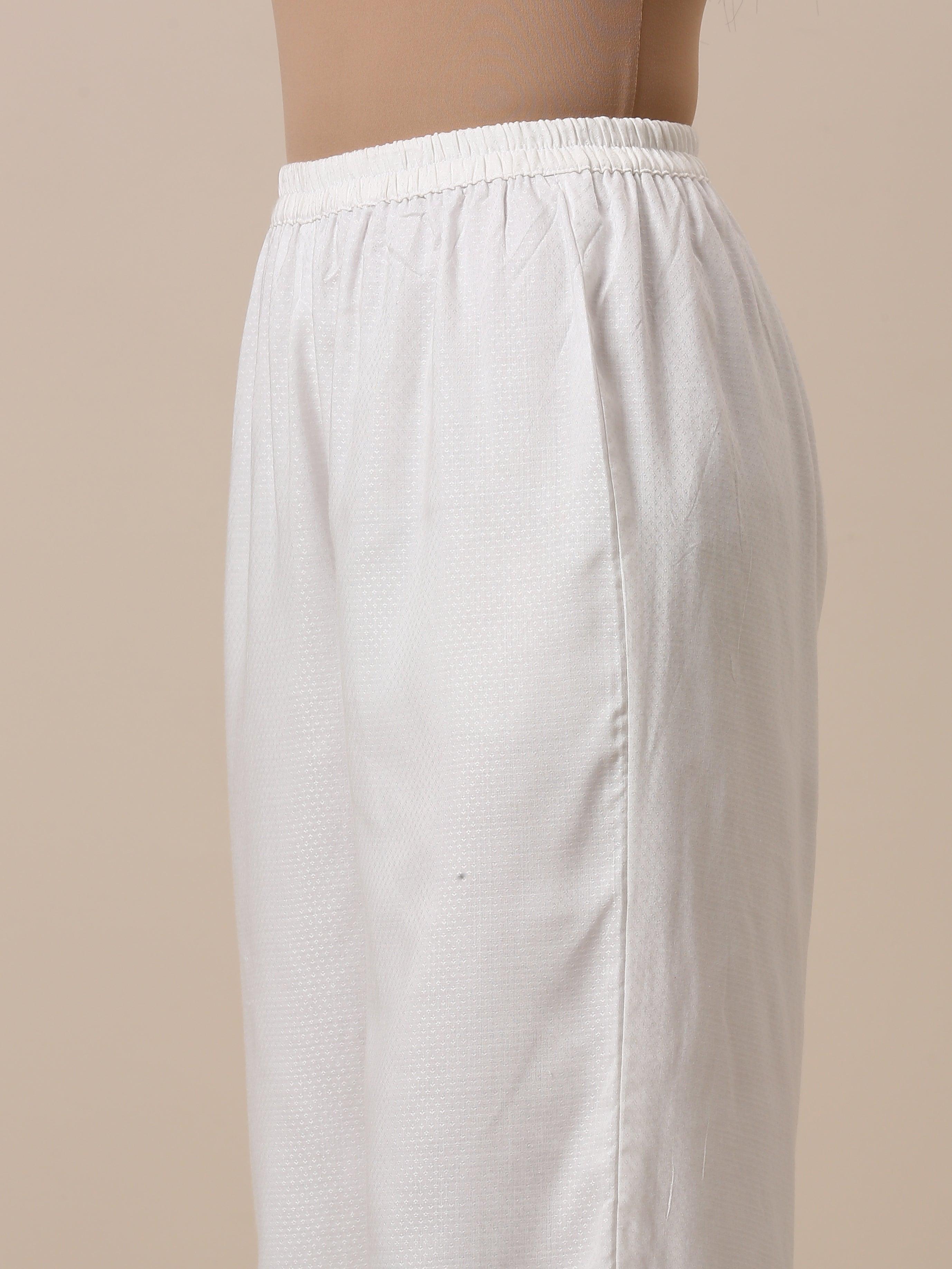 Cotton White Embroidered Slit Kurta Pant Set - trueBrowns