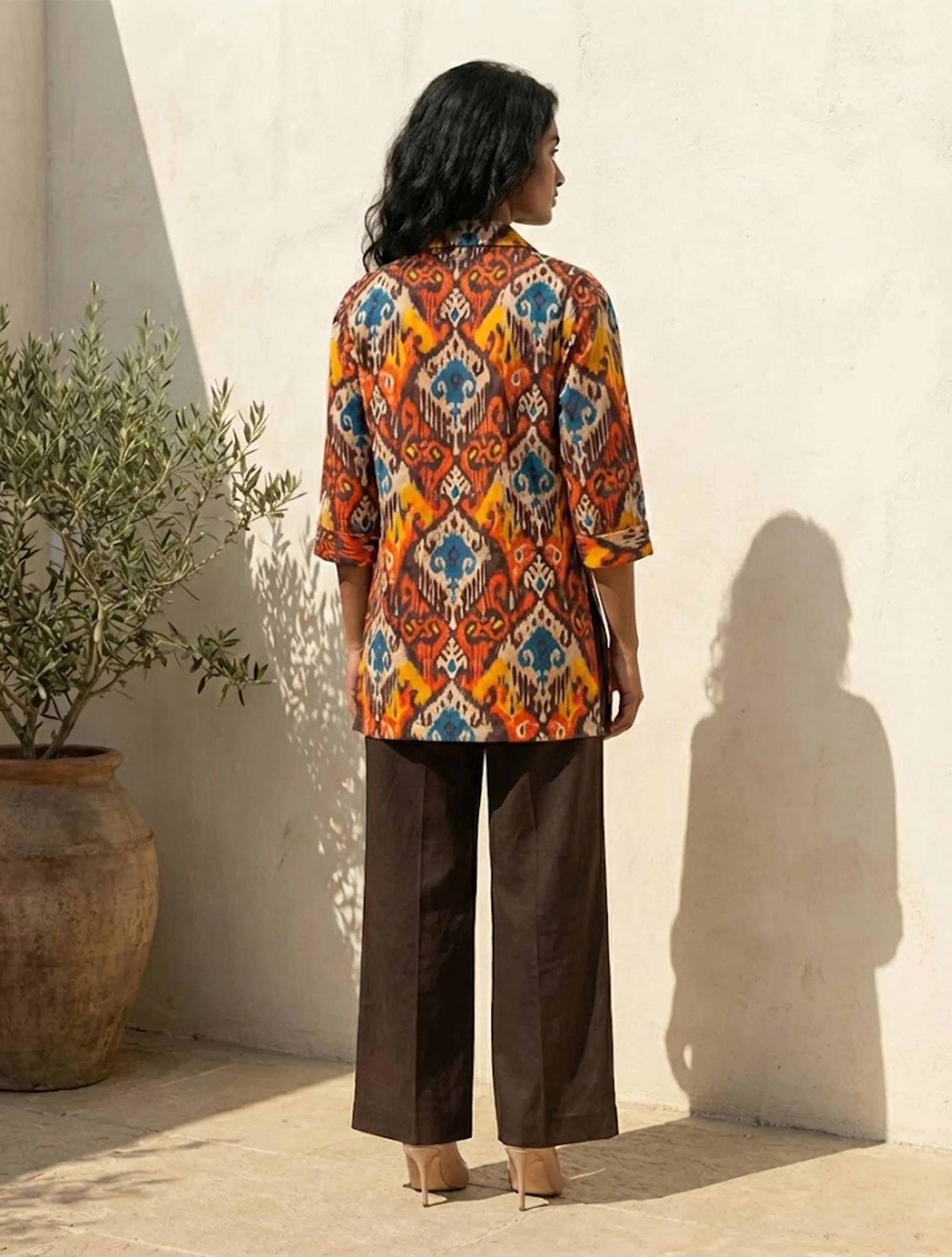 trueBrowns Multicolour Ikat Print Cotton Poplin Blazer Co-Ord Set