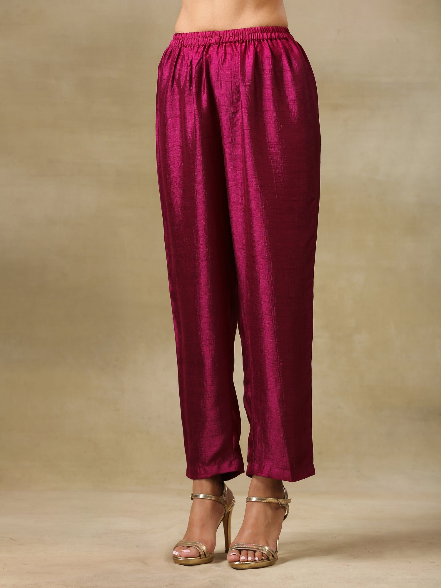 Purple Textured Silk Gathered Kaftan Co-Ord Set