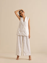 White Pineapple Sleeveless Jacket Pant Set