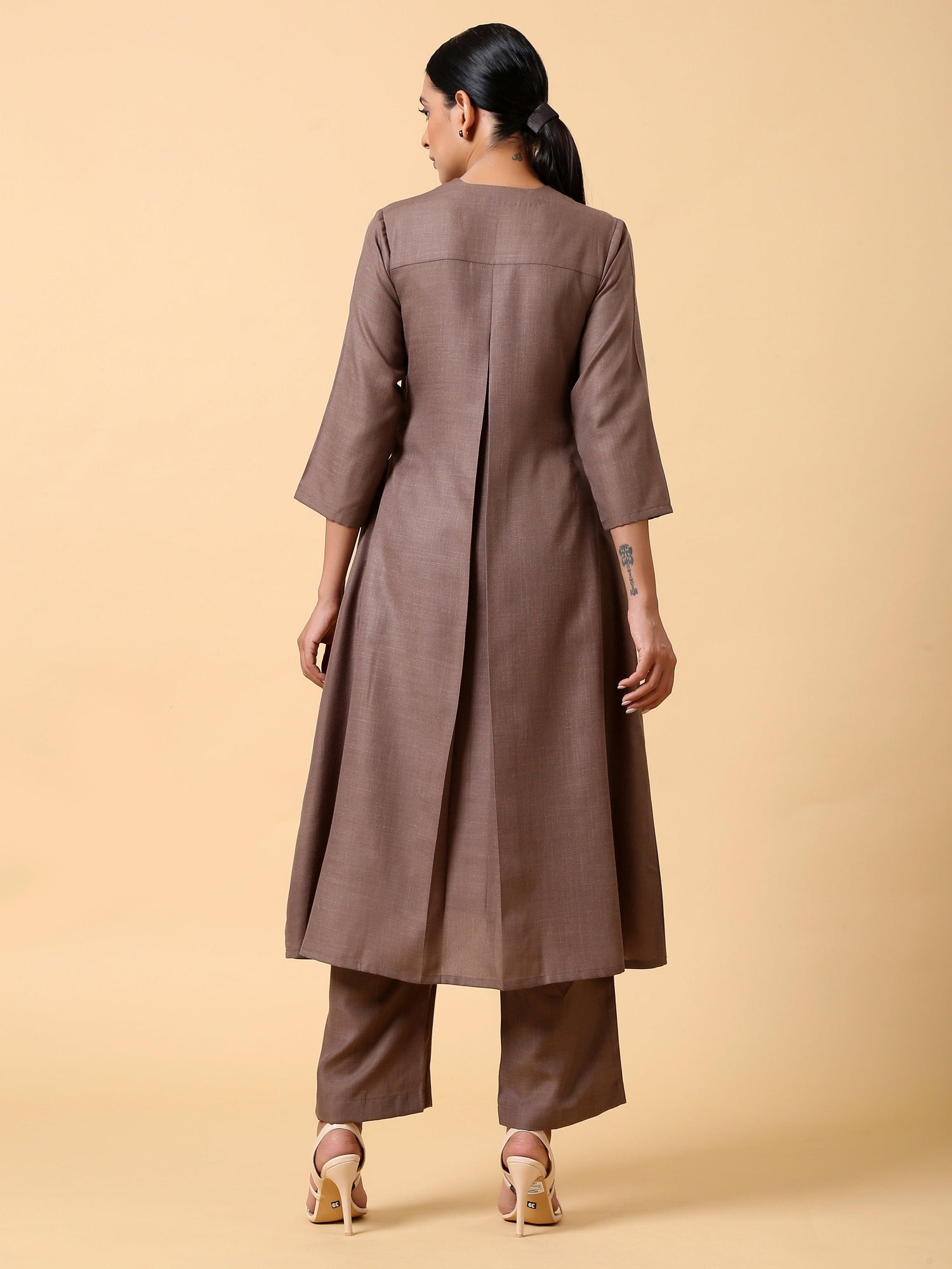 Cotton Linen Burnt Brown Kurta Pant Set - trueBrowns