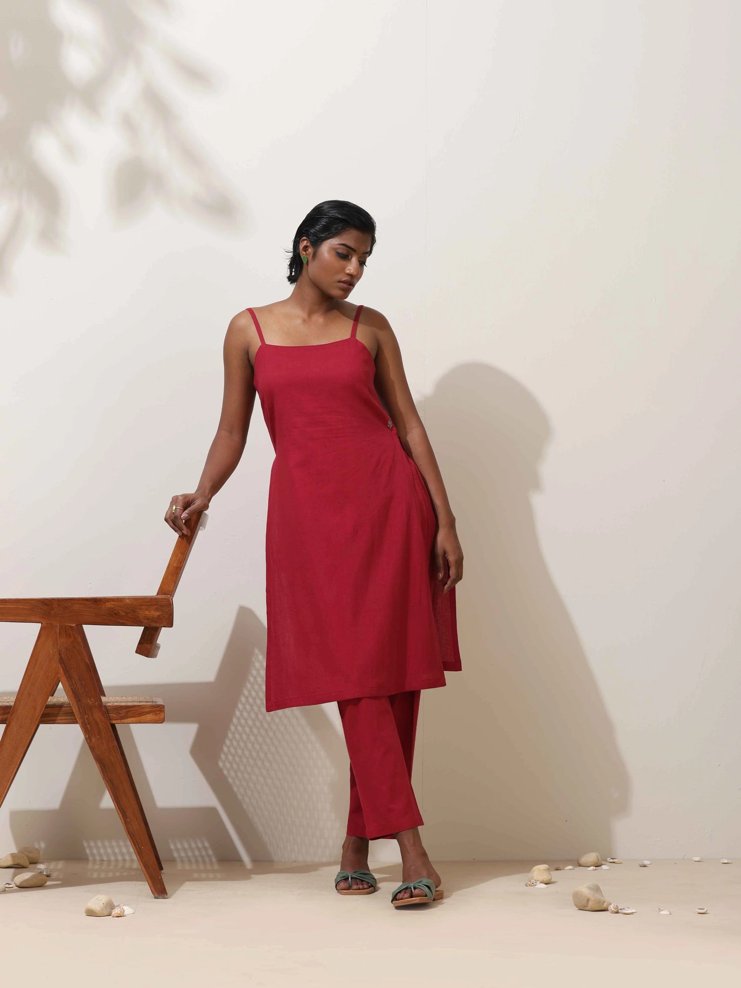 trueBrowns Maroon Cotton Kurta Co-Ord Set
