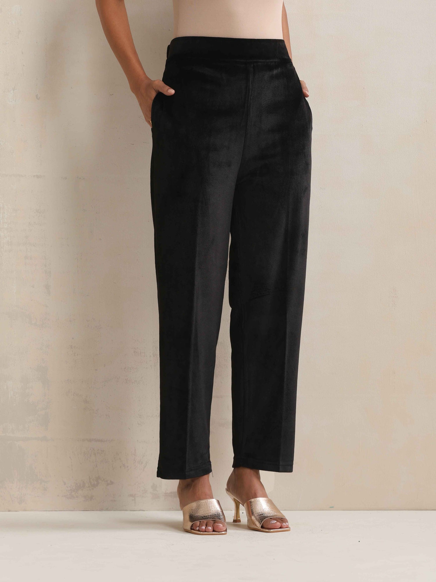 Black Velvet Hand Work Kurta Pant With Net Dupatta Set