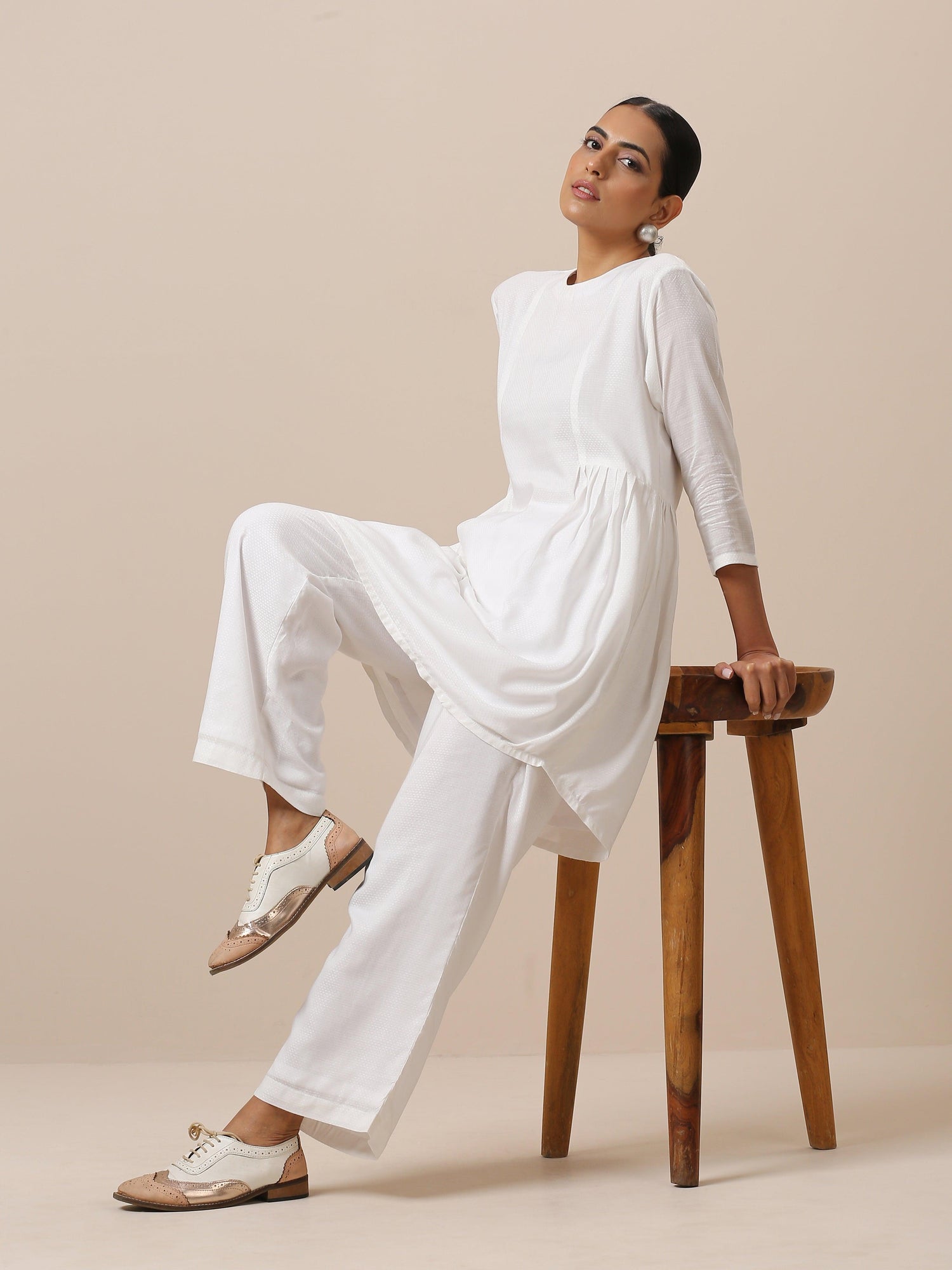 Cotton White Gathers Co-Ord Set - trueBrowns