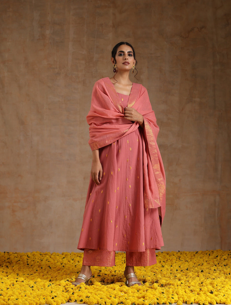 Blush Gold Cotton Anarkali Set