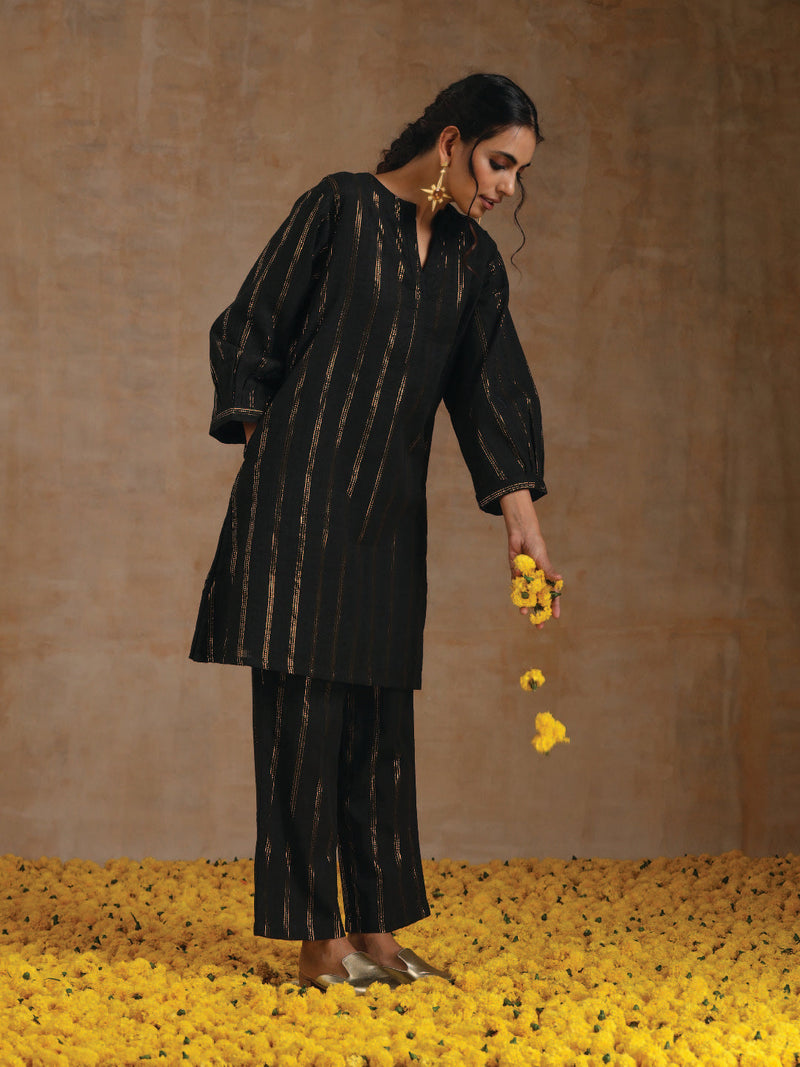 Black Gold Cotton Relaxed Co-Ord Set