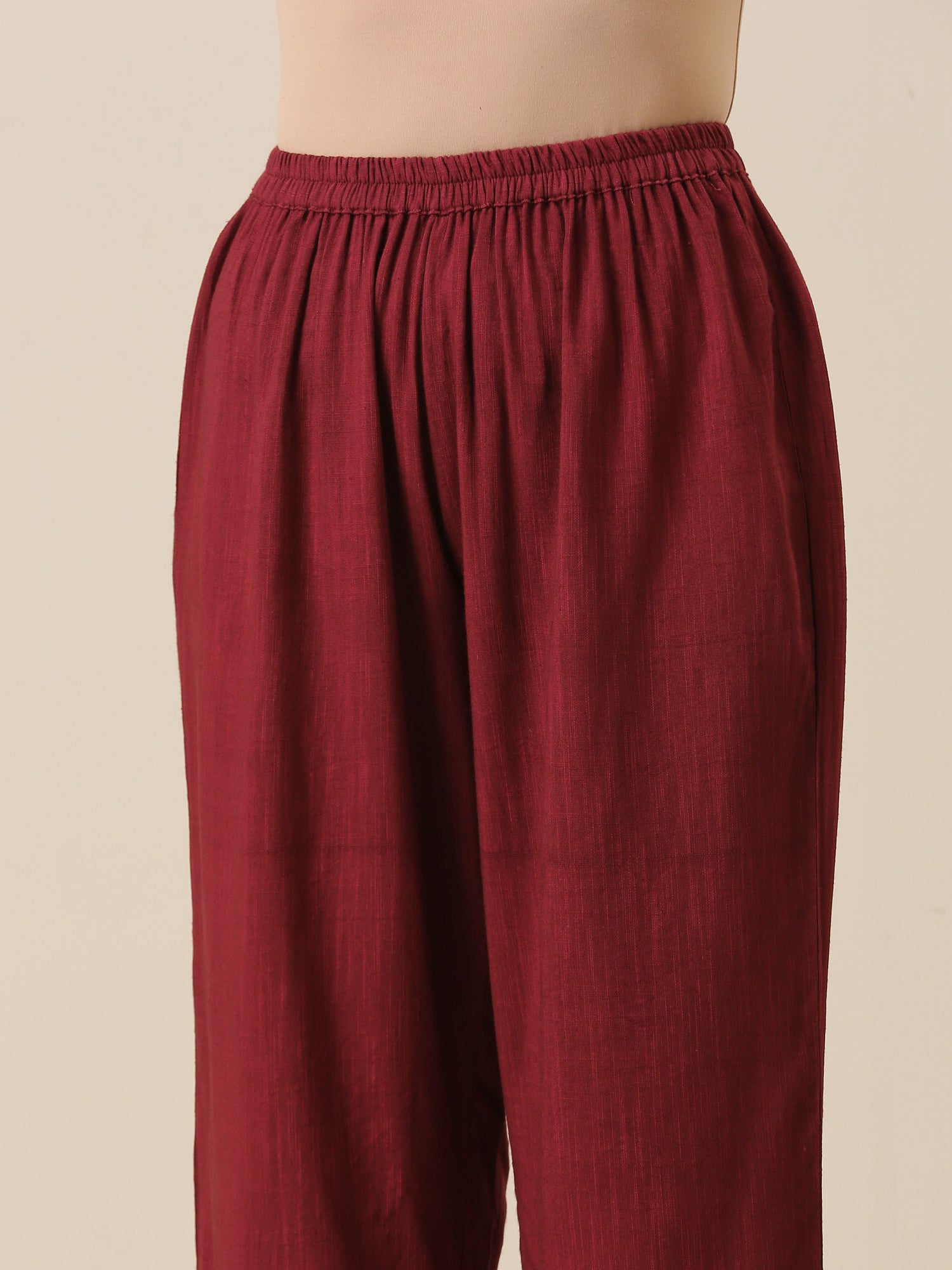 Ruby Wine Slub Texture Back Pleat Kurta Pant Set