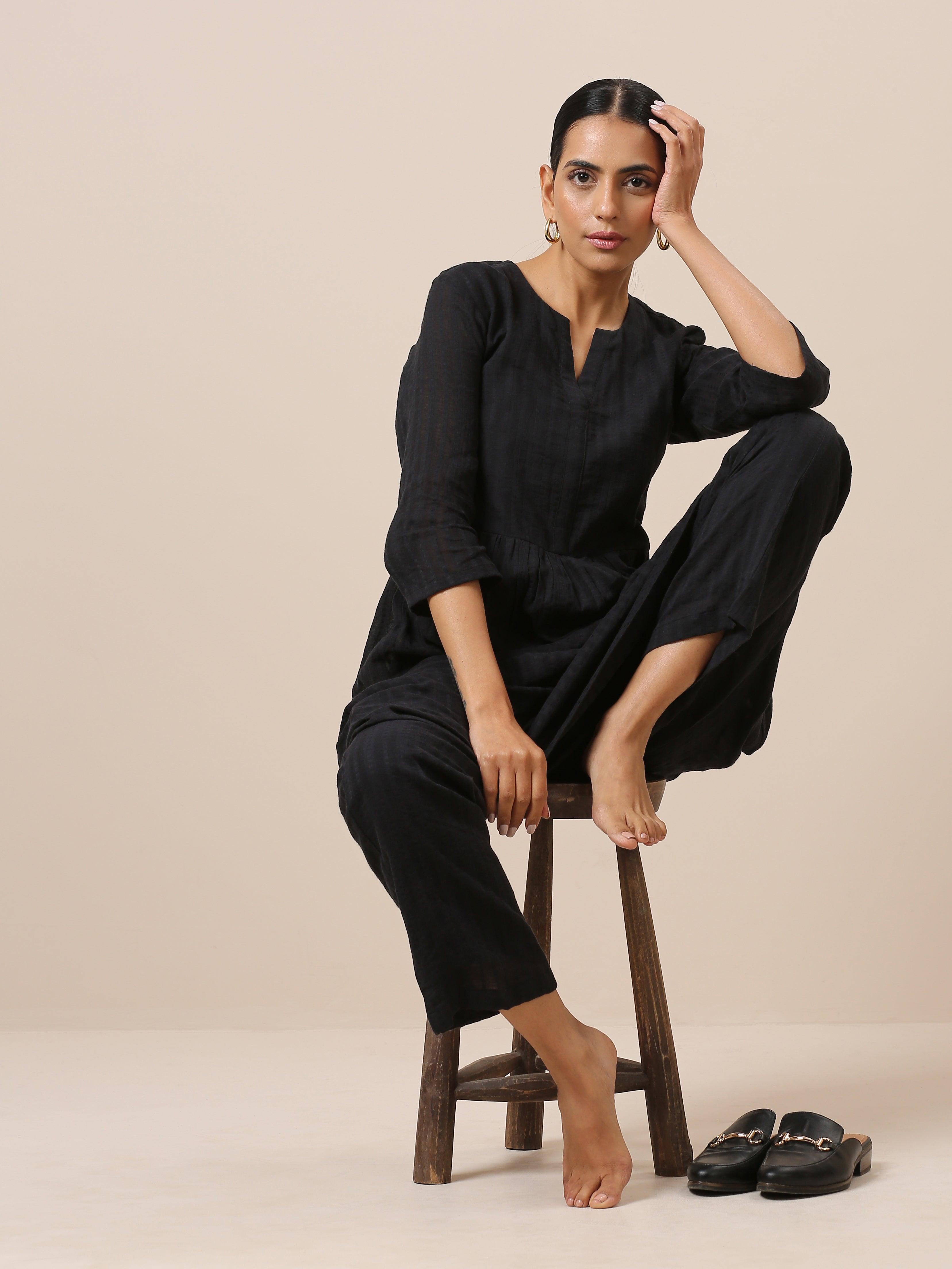 Cotton Black Flared Kurta Pant Set - trueBrowns