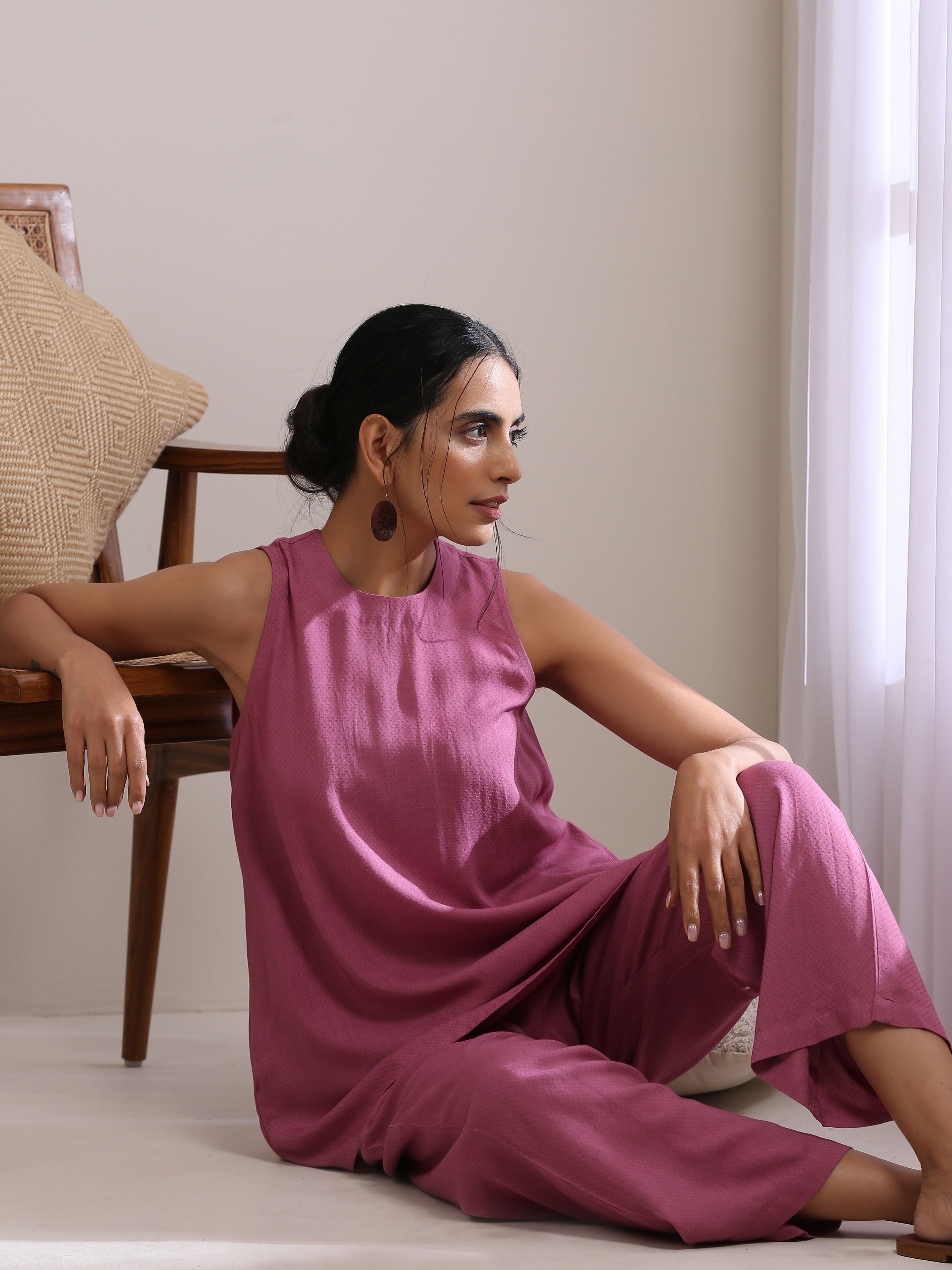 Onion Pink Dobby Sleeveless Short Co-Ord Set