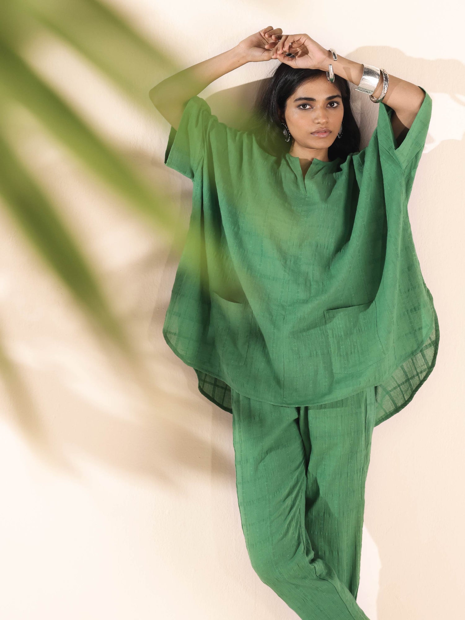 trueBrowns Green Cotton Dobby Oversized Co-ord Set