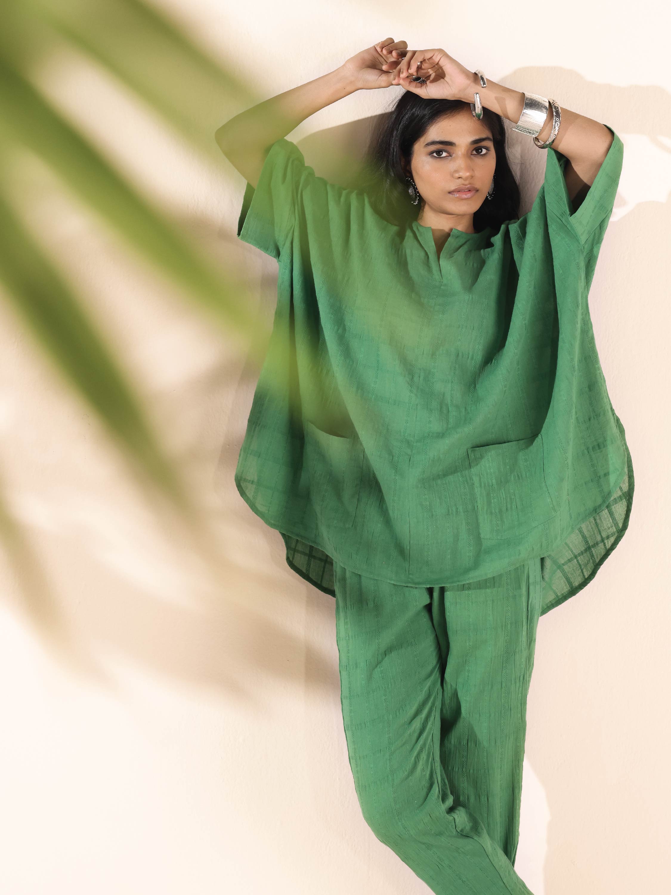 trueBrowns Green Cotton Dobby Oversized Co-ord Set