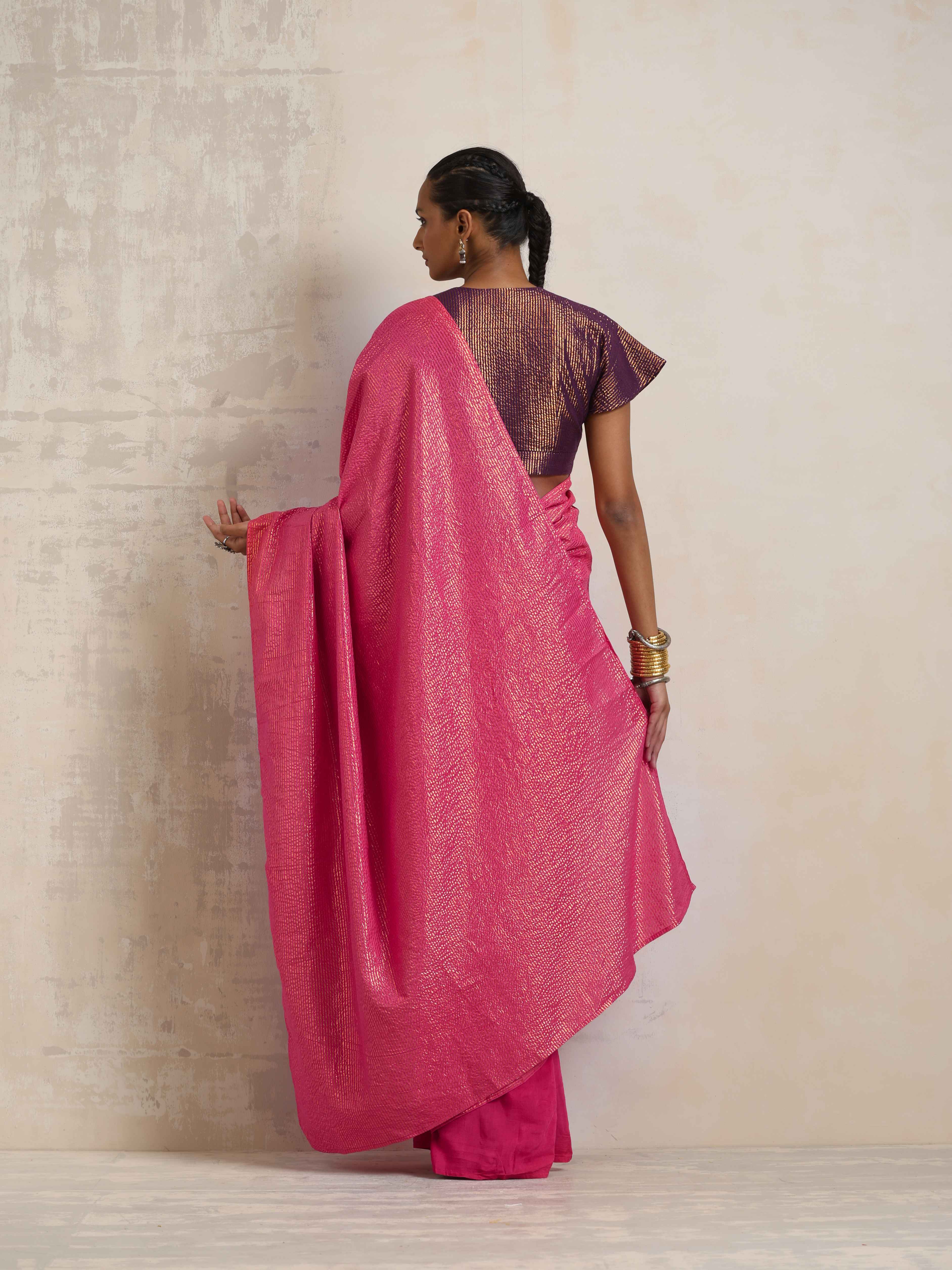 trueBrowns Pink Gold Lurex Ready To Wear Saree