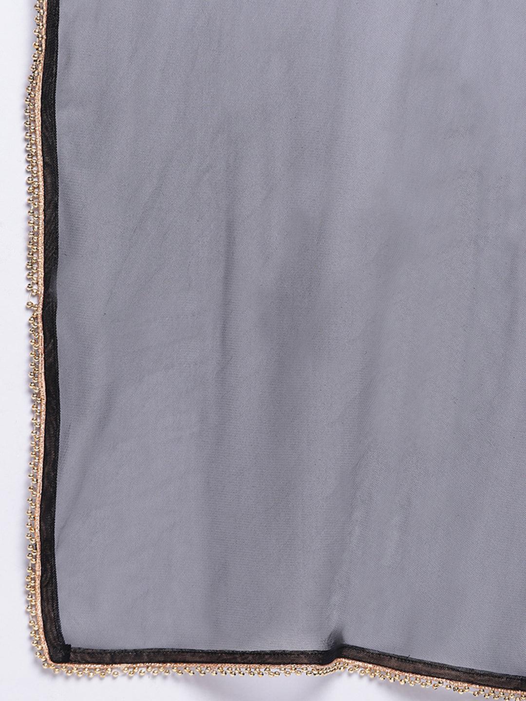 Black Embellished Sleeve Kurta-Pant-Dupatta - trueBrowns