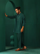 trueBrowns Men Turquoise Dobby Co-ord Set