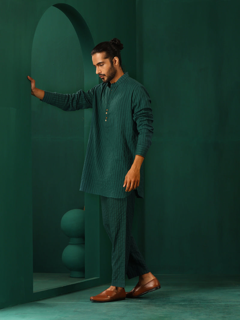 trueBrowns Men Turquoise Dobby Co-ord Set