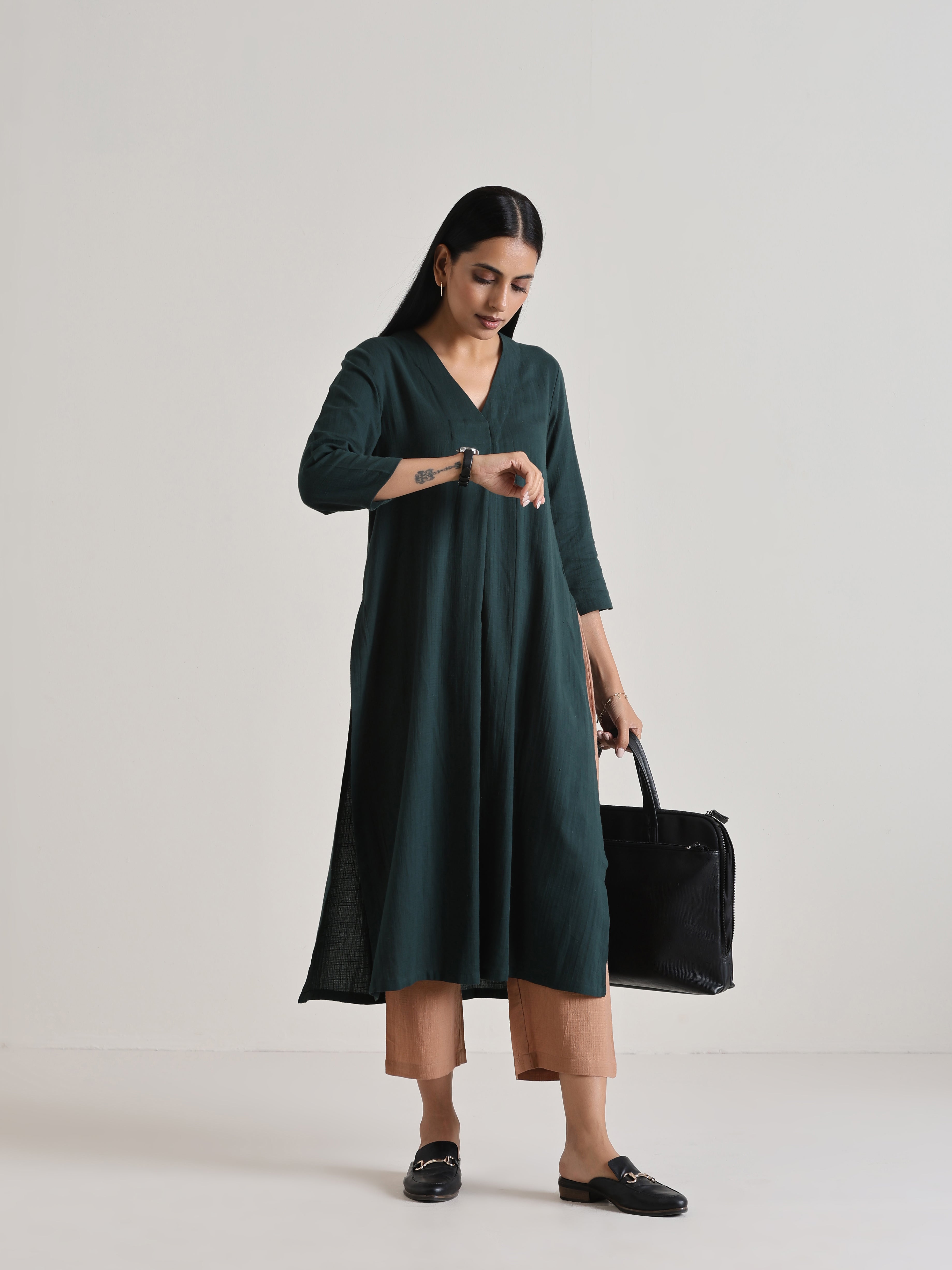 Dark Green Kurta Pant Set