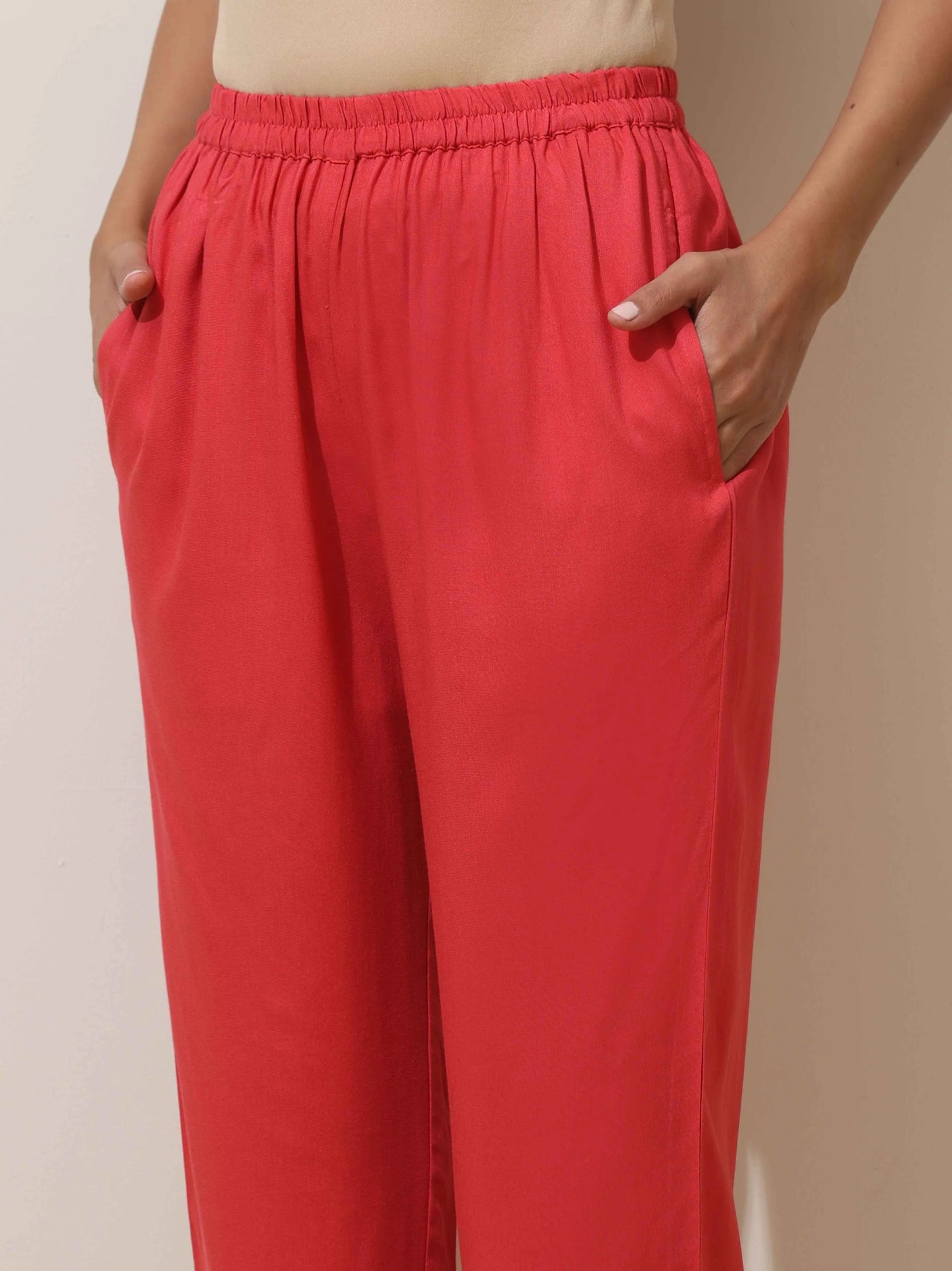 trueBrowns Coral Viscose Solid Kurta Pant Set