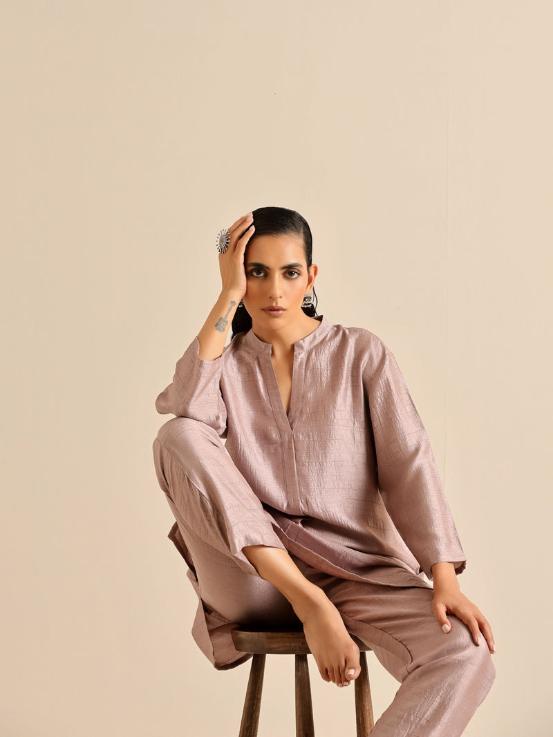 Grey Silk Texture Relaxed Co-Ord Set