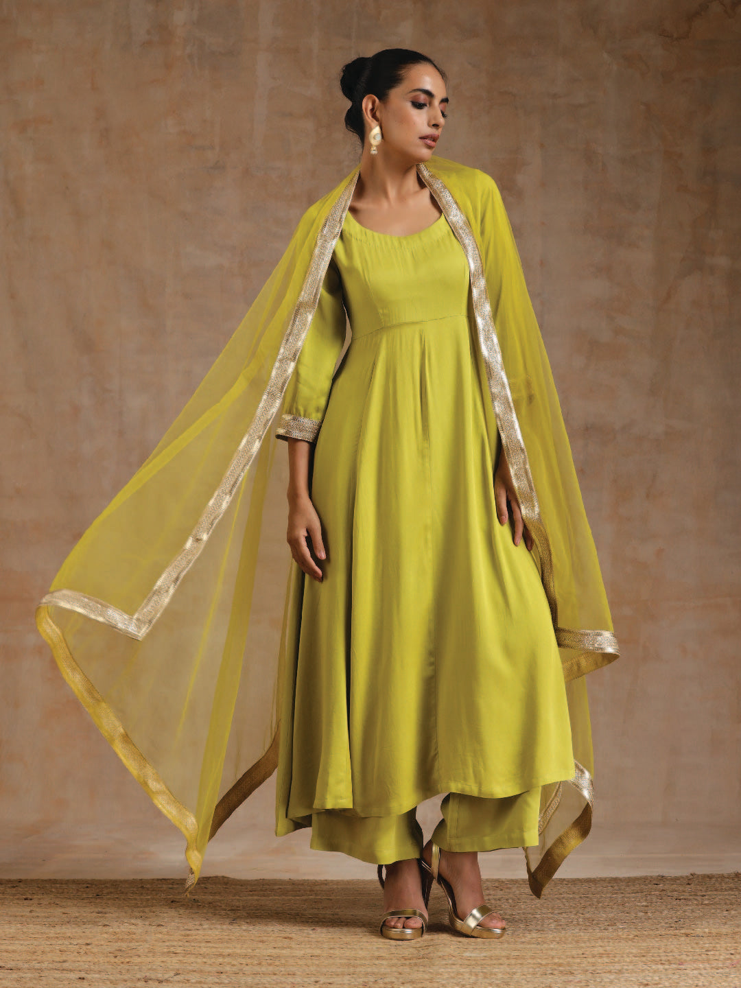 Lime Modal Satin Anarkali Set