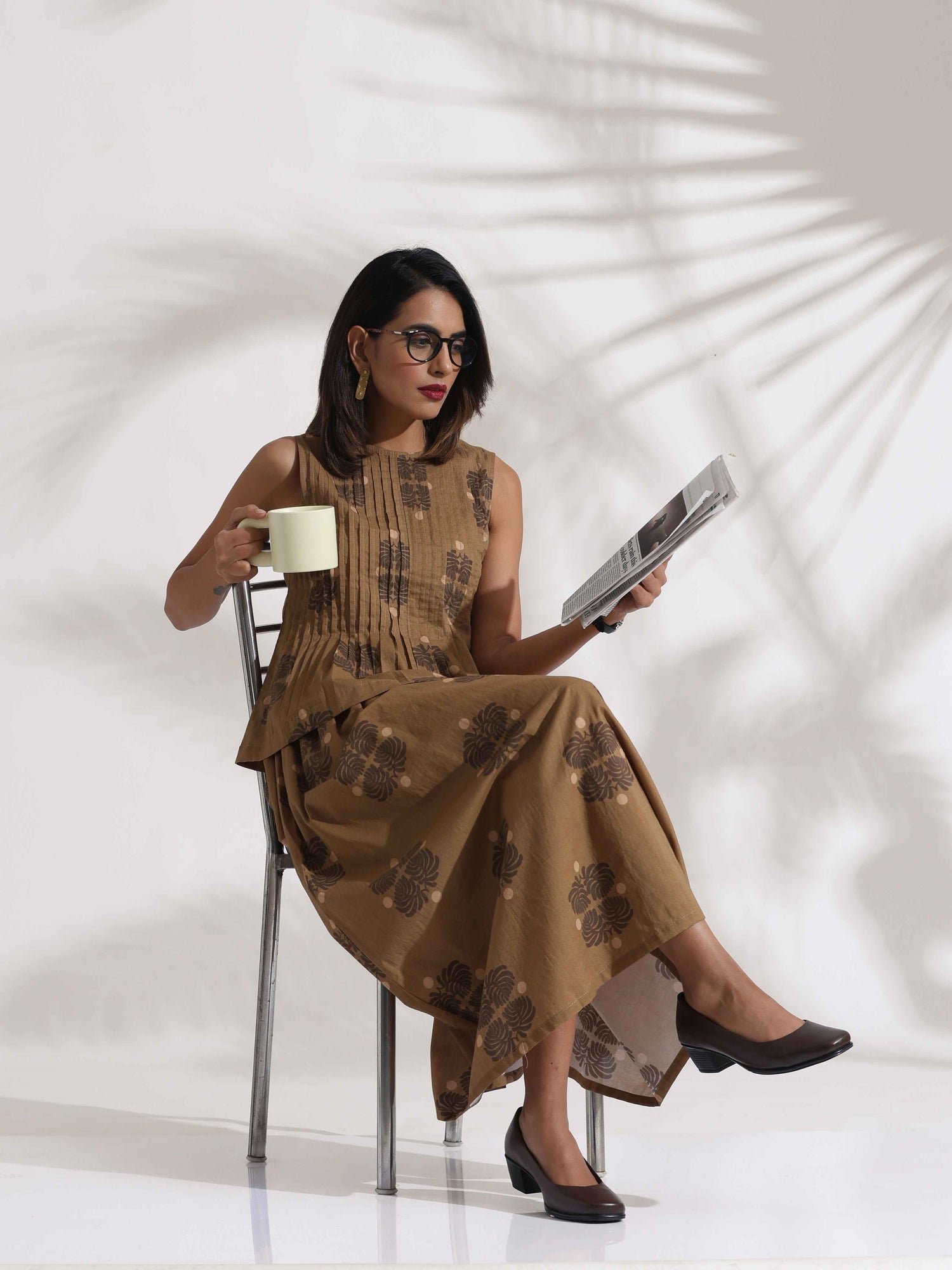trueBrowns Beige Cotton Skirt Co-ord Set