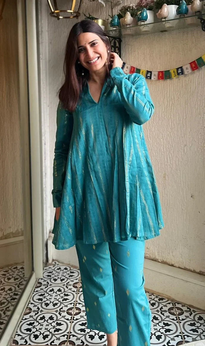 Deep Sea Gold Cotton Flared Co-Ord Set