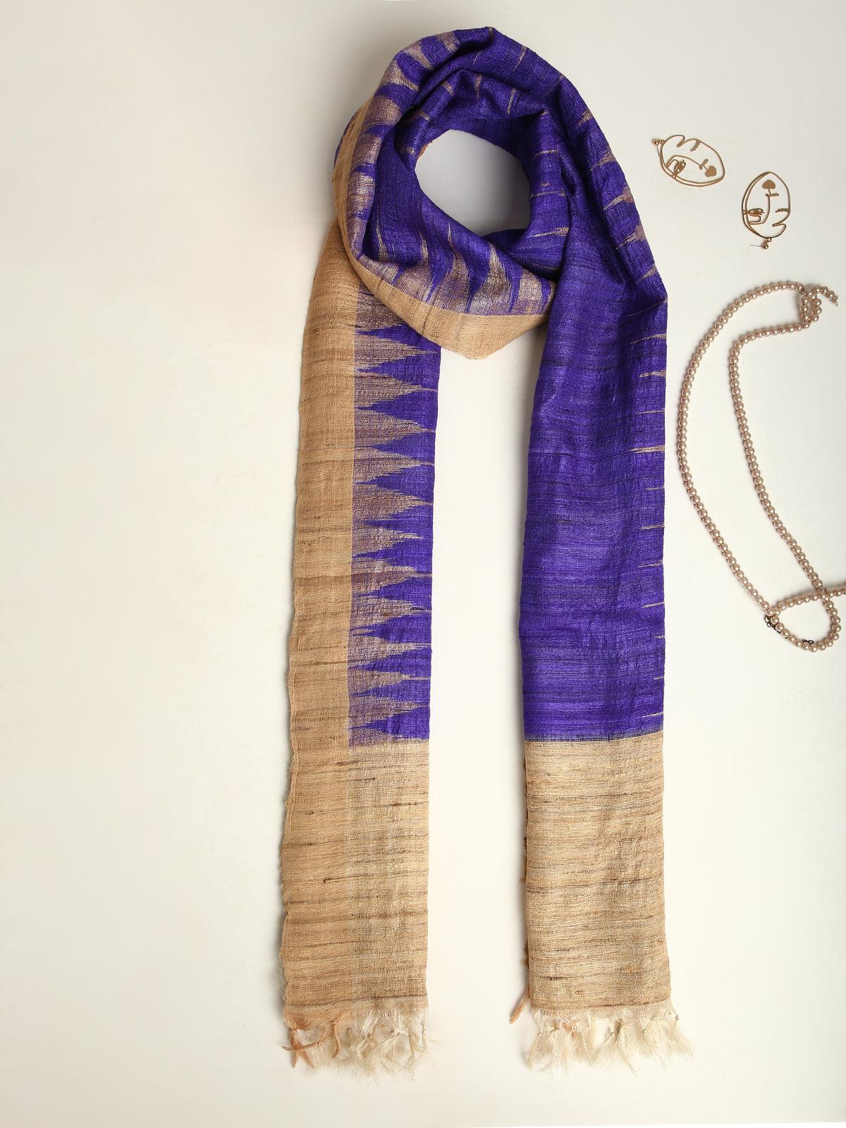 Violet Handwoven Pure Tussar and Ghicha Silk Stole - trueBrowns