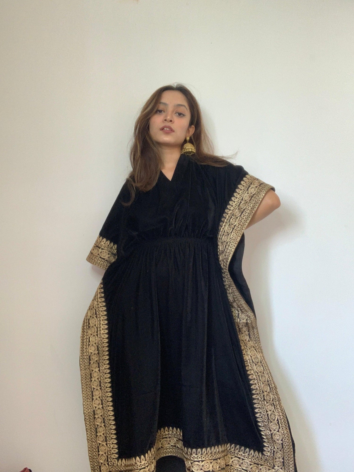 Black Velvet Embroidered Lace Kaftan - trueBrowns