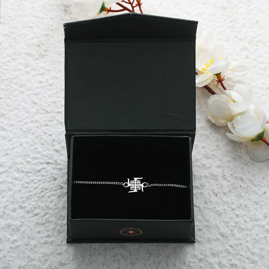 trueBrowns 925 Sterling Silver Precious Swastik Bracelet Rakhi