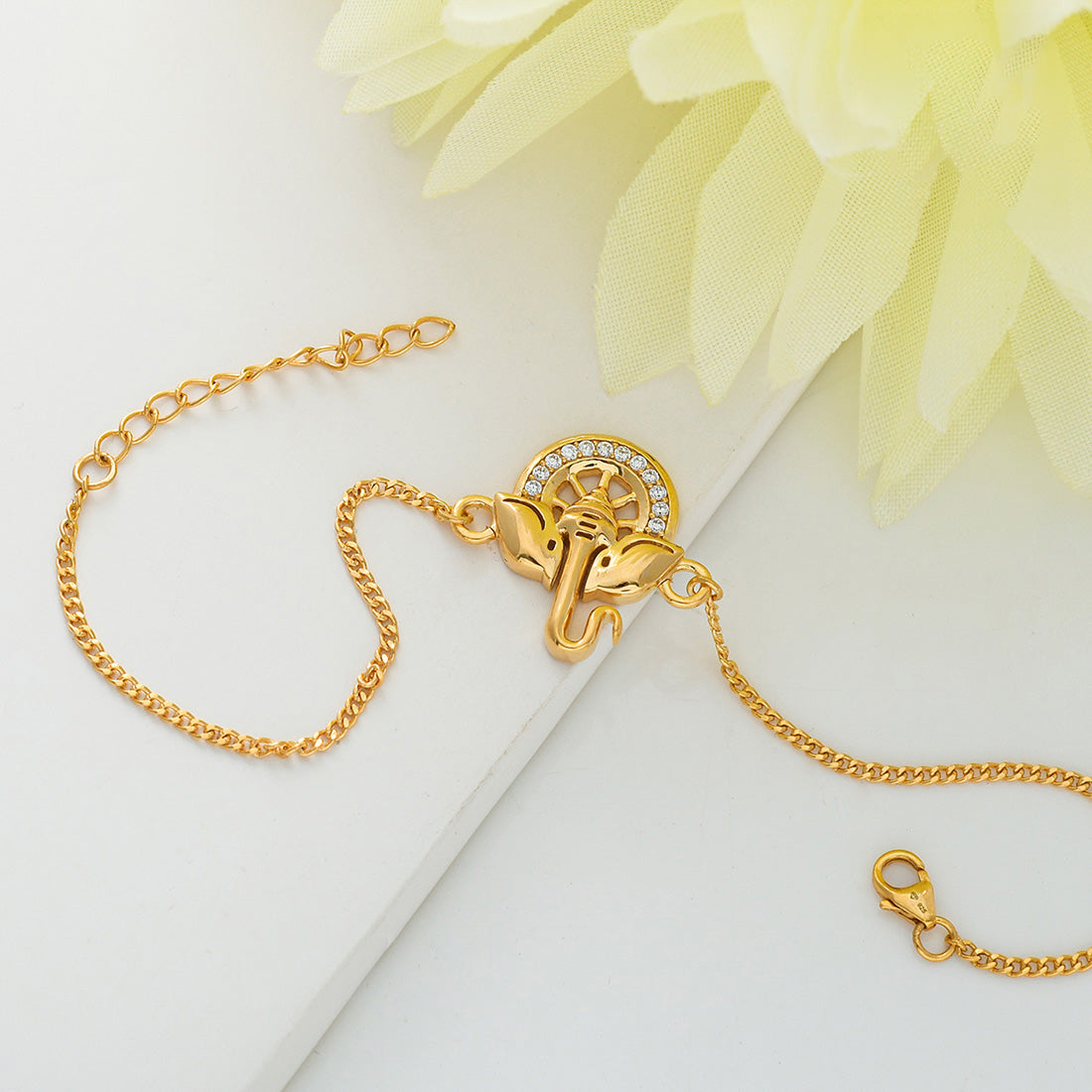 trueBrowns 925 Sterling Silver 22k Gold Plated Ganesha Bracelet Rakhi