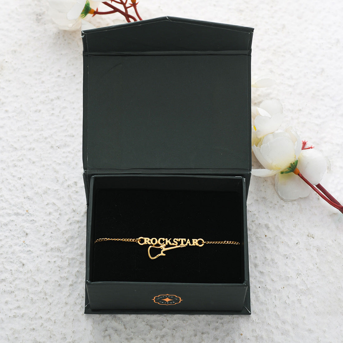 trueBrowns 925 Sterling Silver Rockstar 22k Gold Micron Plated Bracelet Rakhi