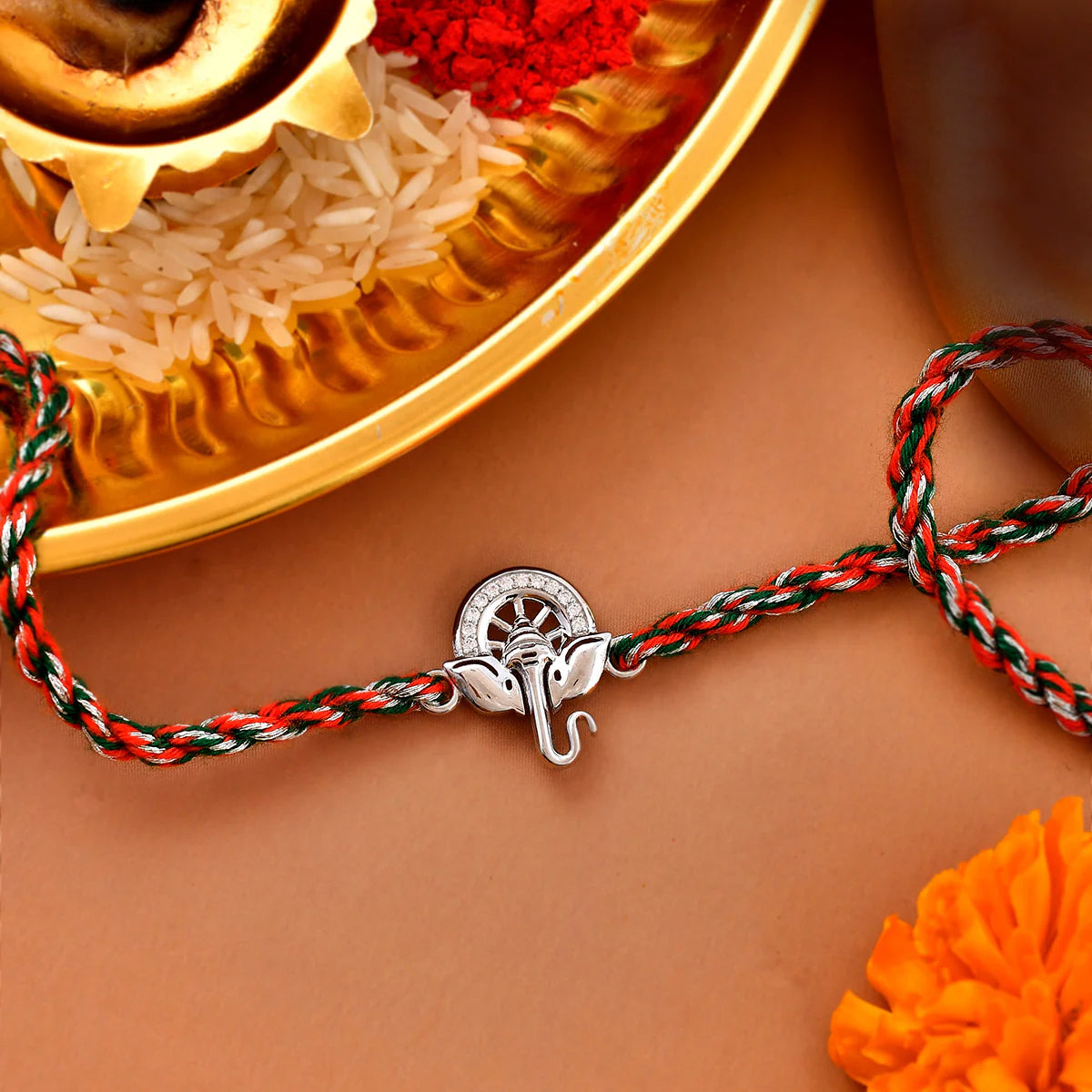 trueBrowns 925 Sterling Silver Auspicious Ganpati Thread Style Rakhi