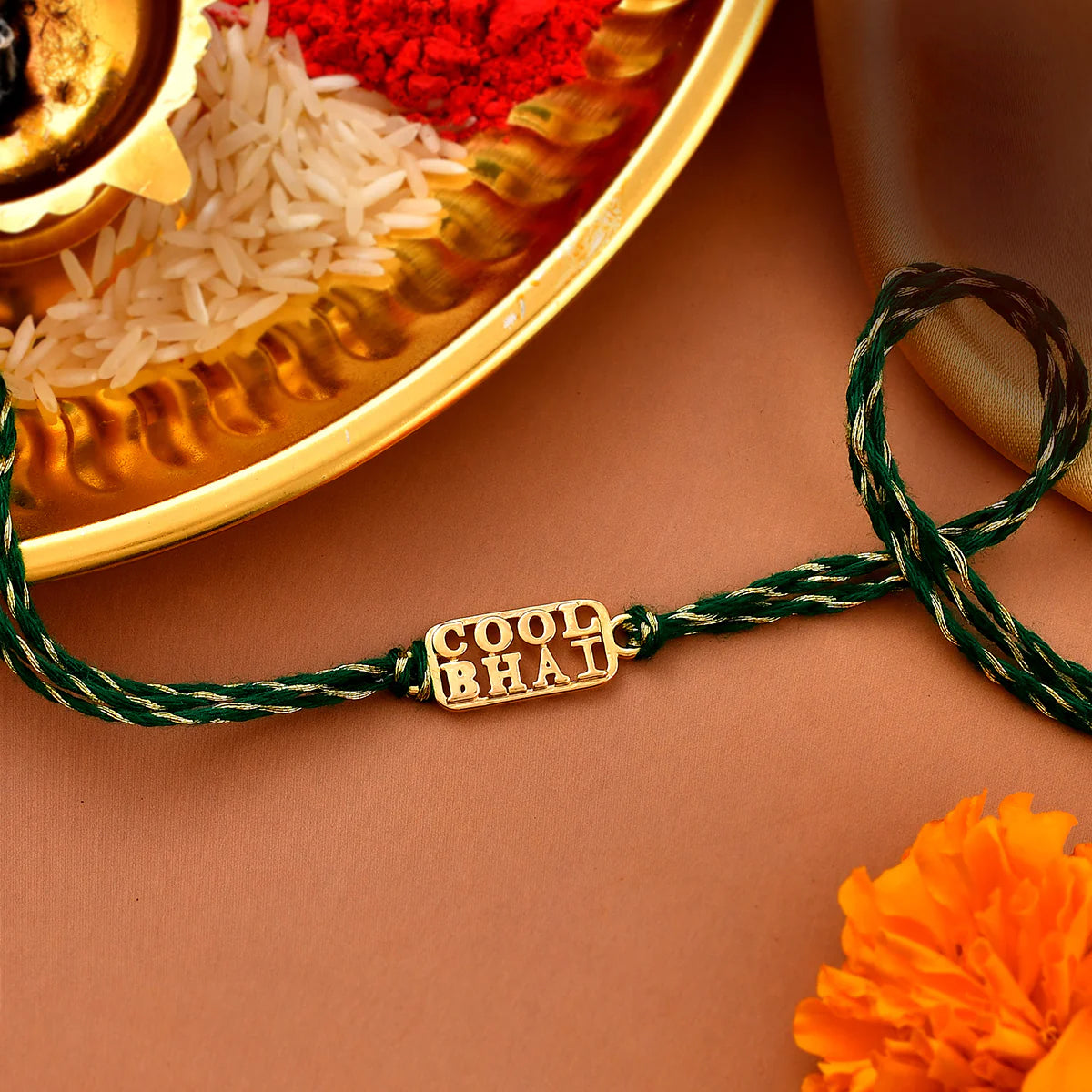 trueBrowns 925 Sterling Silver 22k Gold Micron Plated Cool Bhai Thread Rakhi