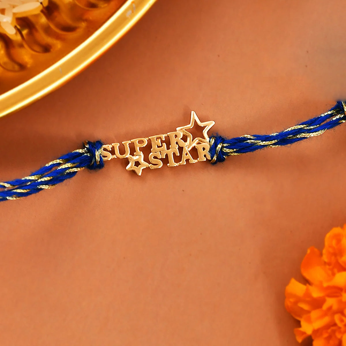 trueBrowns 925 Sterling Silver 22k Gold Micron Plated Superstar Thread Rakhi
