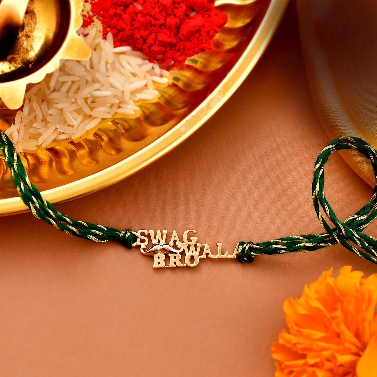 trueBrowns 925 Sterling Silver 22k Gold Micron Plated Swag Thread Rakhi