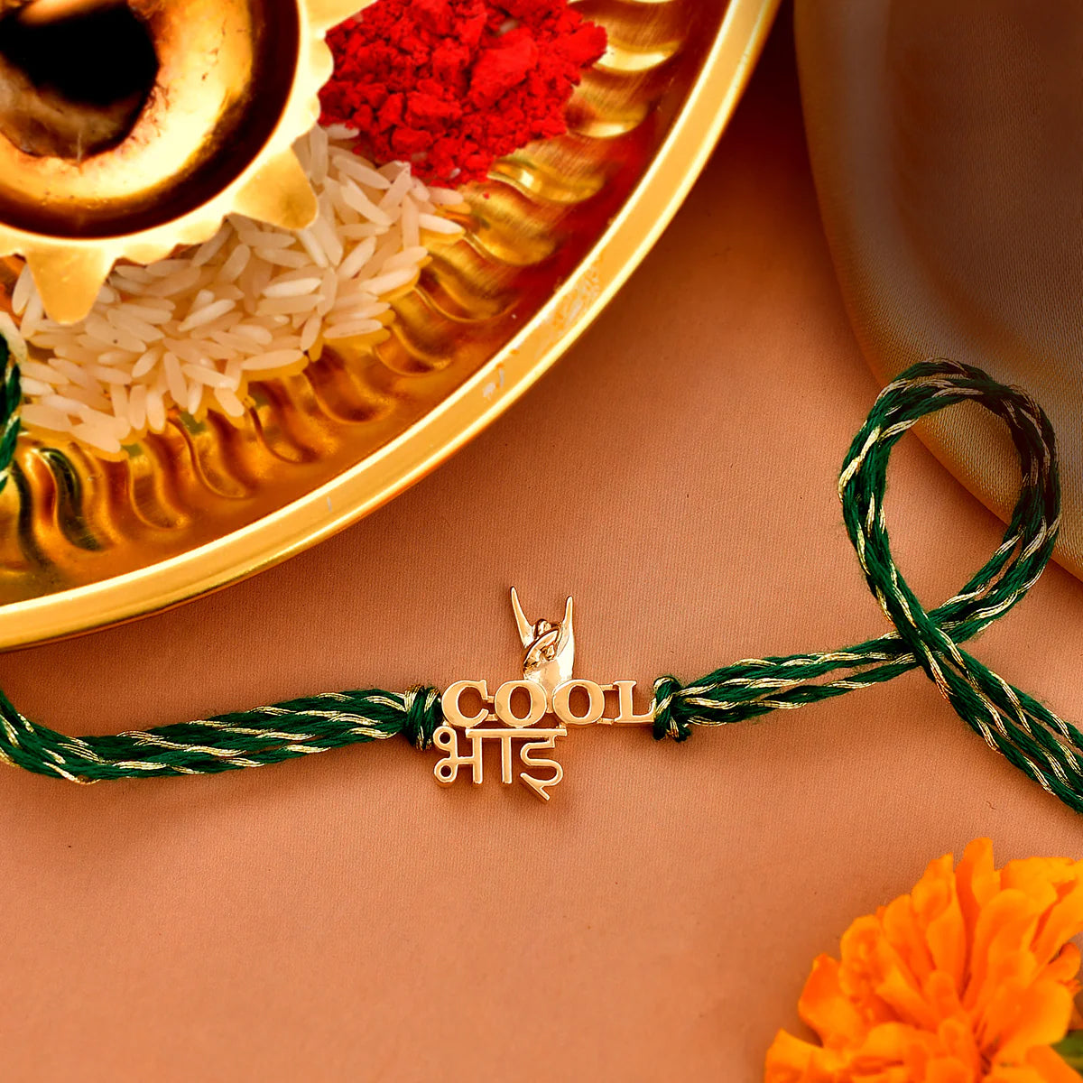 trueBrowns 925 Sterling Silver Classic 'Cool Bhai' Inscription 22k Gold Micron Plated Thread Rakhi