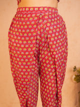 Red Hand Block Printed Silk Dhoti Pant - trueBrowns