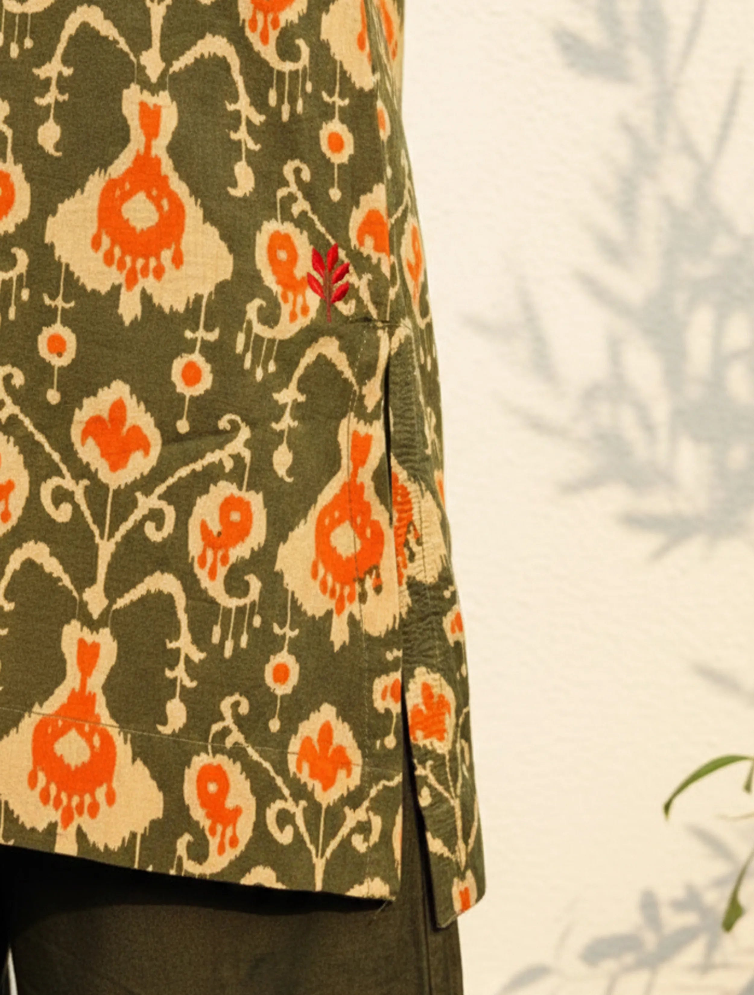 trueBrowns Grey Orange Ikat Print Cotton Co-Ord Set