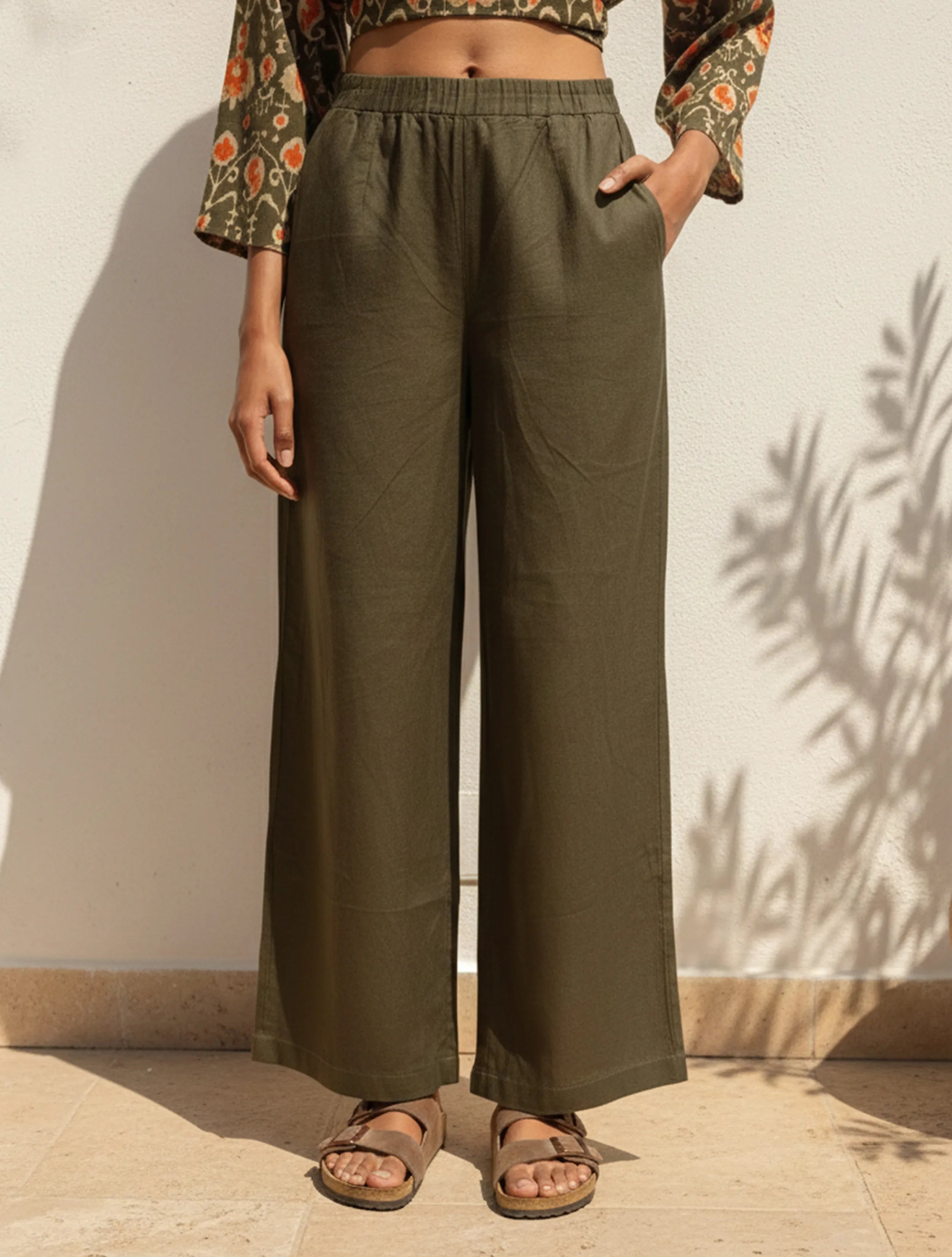 trueBrowns Grey Orange Ikat Print Cotton Co-Ord Set
