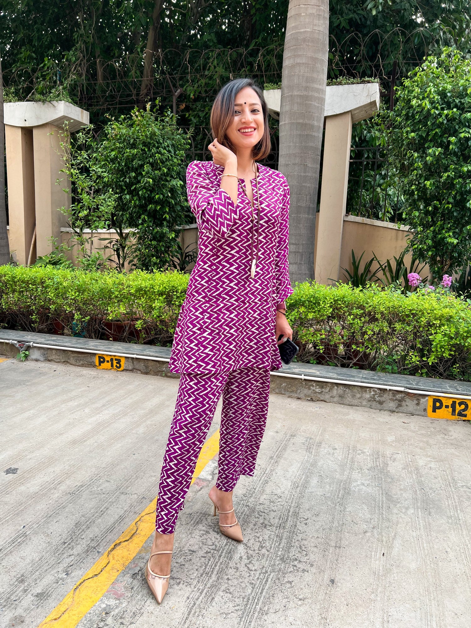 Purple White Lehariya Printed Silk Co-Ord Set