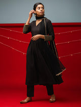 Black Embellished Sleeve Kurta-Pant-Dupatta - trueBrowns