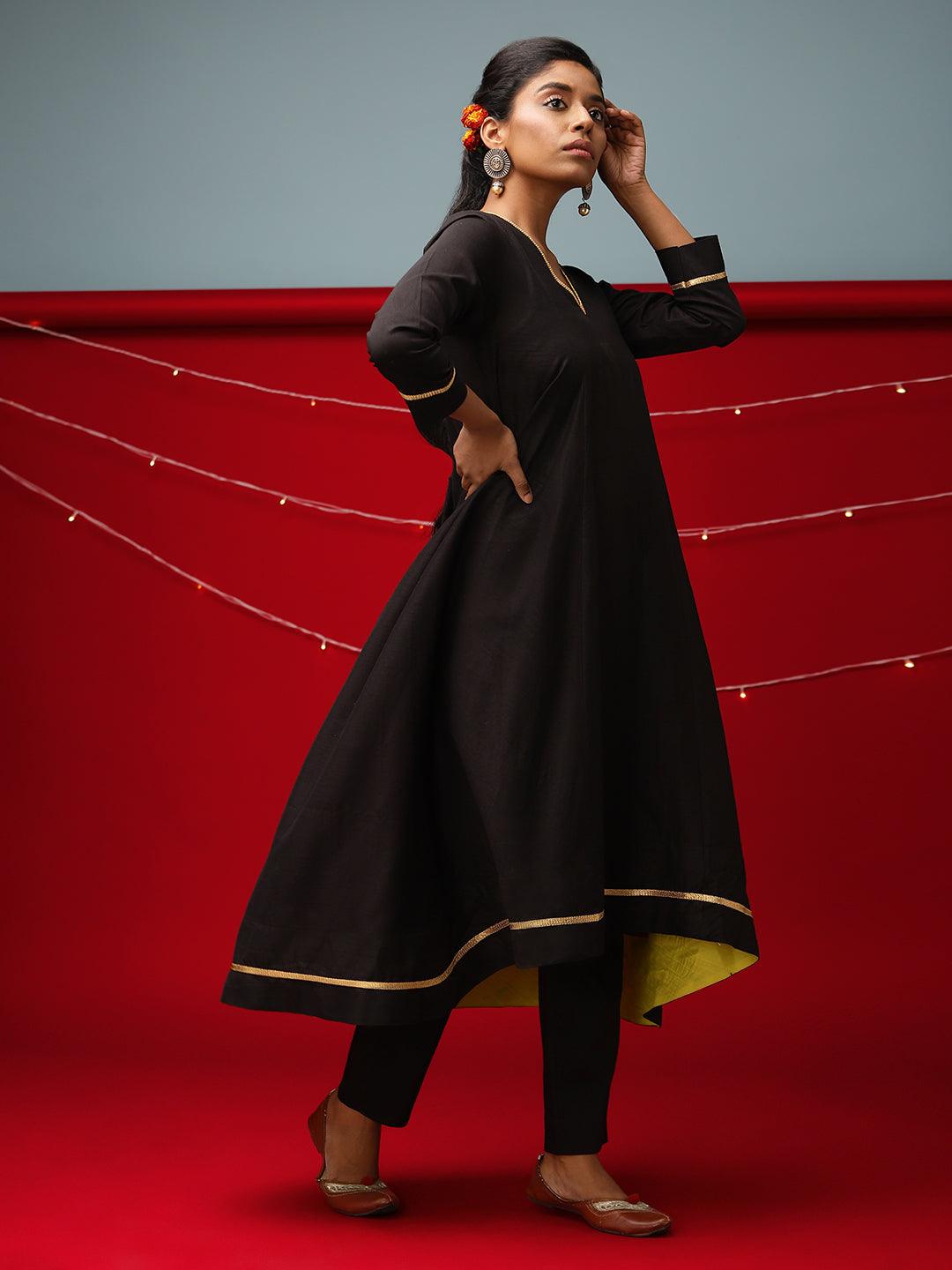 Black Pop Green Kurta-Pant - trueBrowns