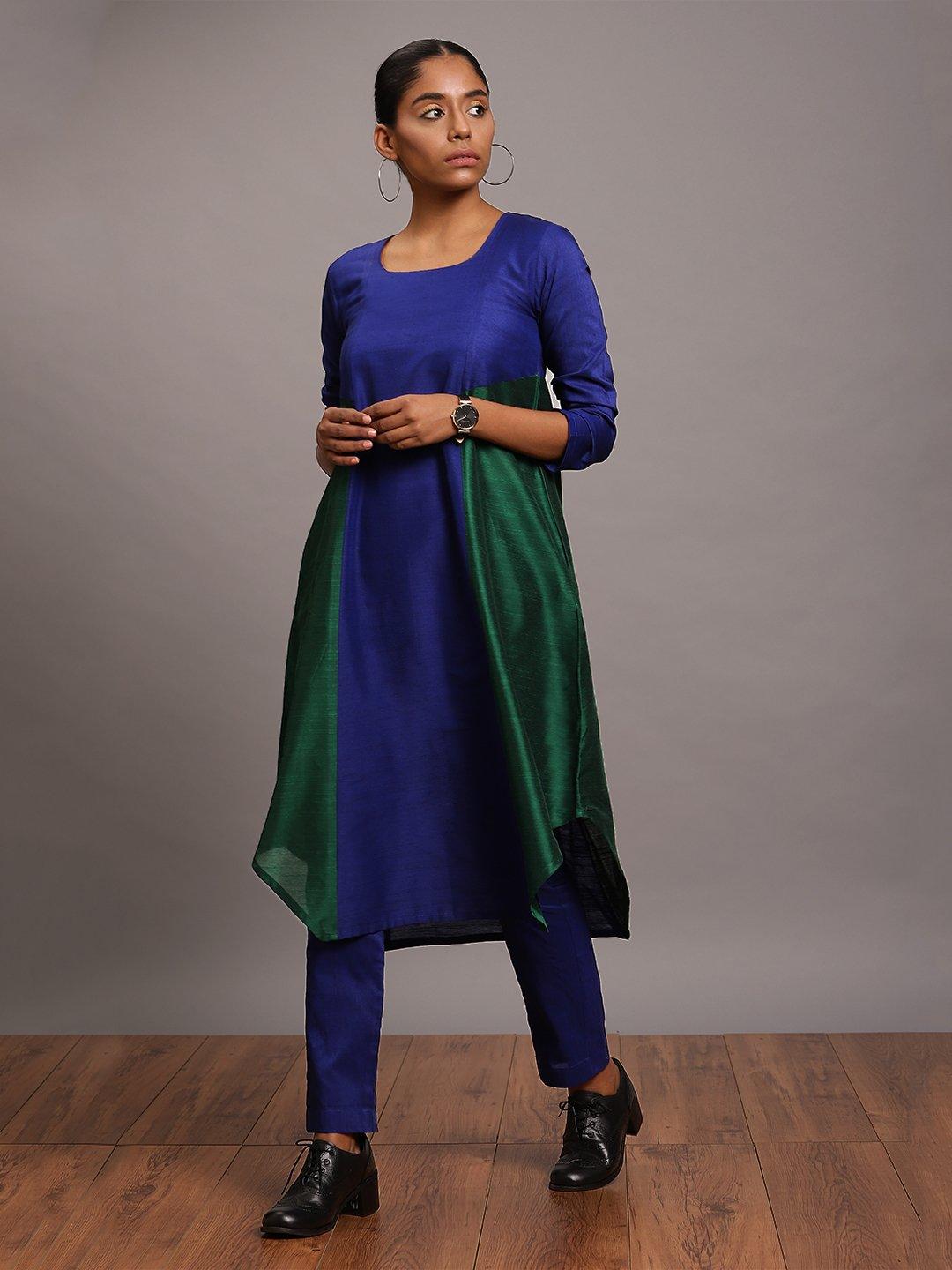 Silk Blend Panelled Kurta-Pant - trueBrowns
