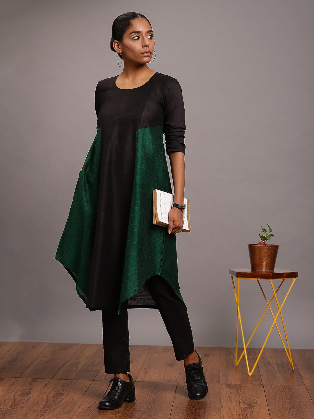 Silk Blend Panelled Kurta-Pant - trueBrowns