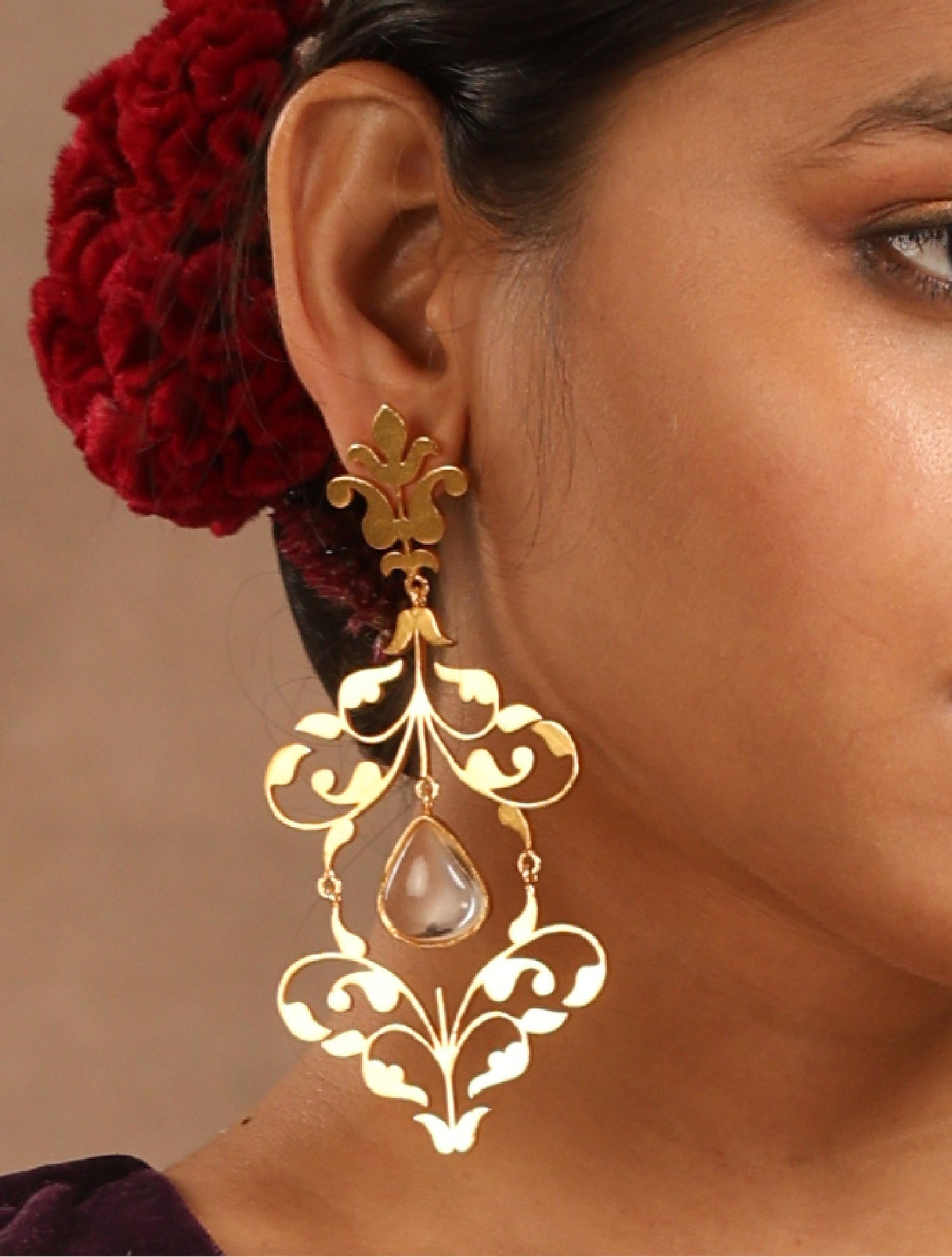 trueBrowns 22K Gold-Plated Tear Drop Earrings