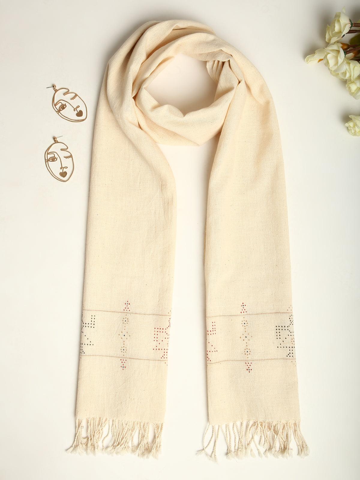Ivory Handwoven Organic Kala Cotton Stole - trueBrowns