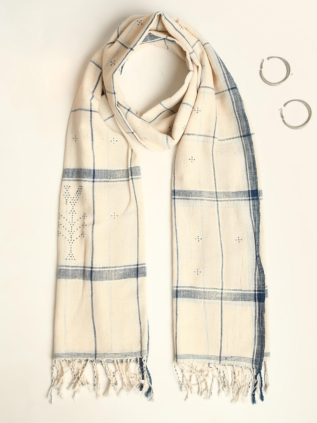 Checked Handwoven Organic Kala Cotton Stole - trueBrowns