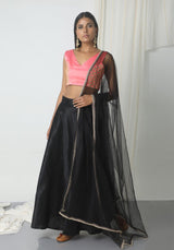 Black Pink Gold Zari Lehenga Set - trueBrowns
